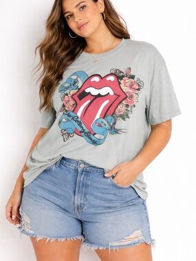 the Rolling Stones Light Gray Tee with Red Tongue Graphic
